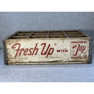 Vintage 2 Handled Wooden "Fresh Up w/ 7Up" 12 Bottle Crate - 70’s - Sacramento